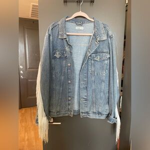 Oversized denim jacket with fringe details